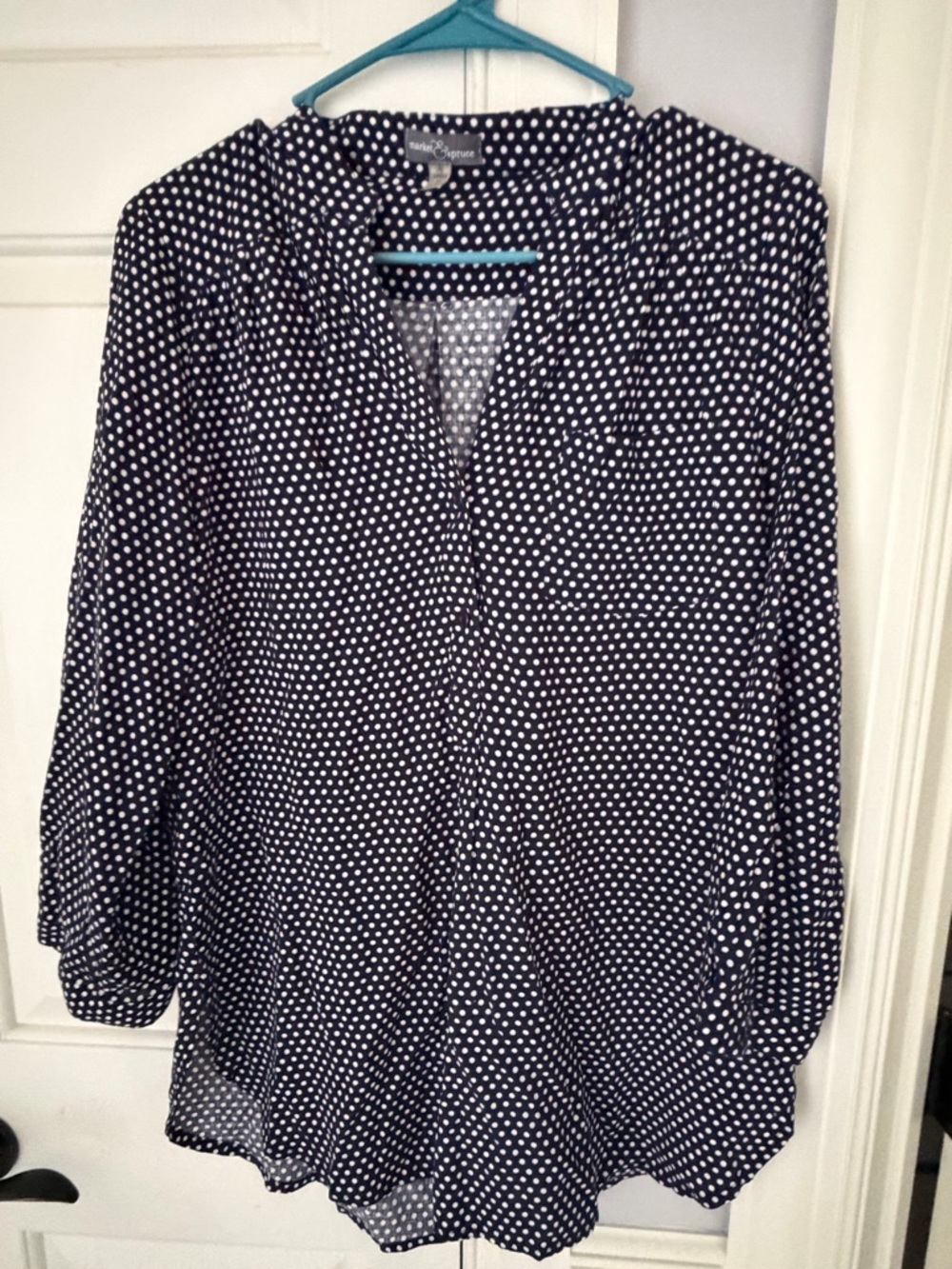 Market & Spruce Navy and White Polka Dot Blouse